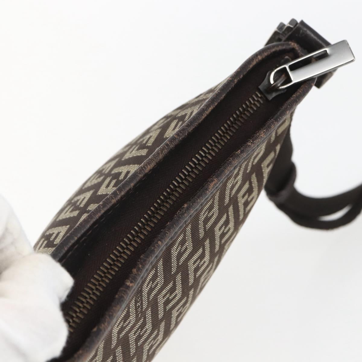 FENDI Zucchino Canvas Shoulder Bag Brown Silver Auth ka1960