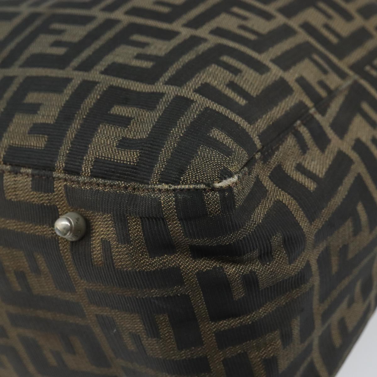 FENDI Zucca Canvas Hand Bag Brown Black Silver Auth ka1974
