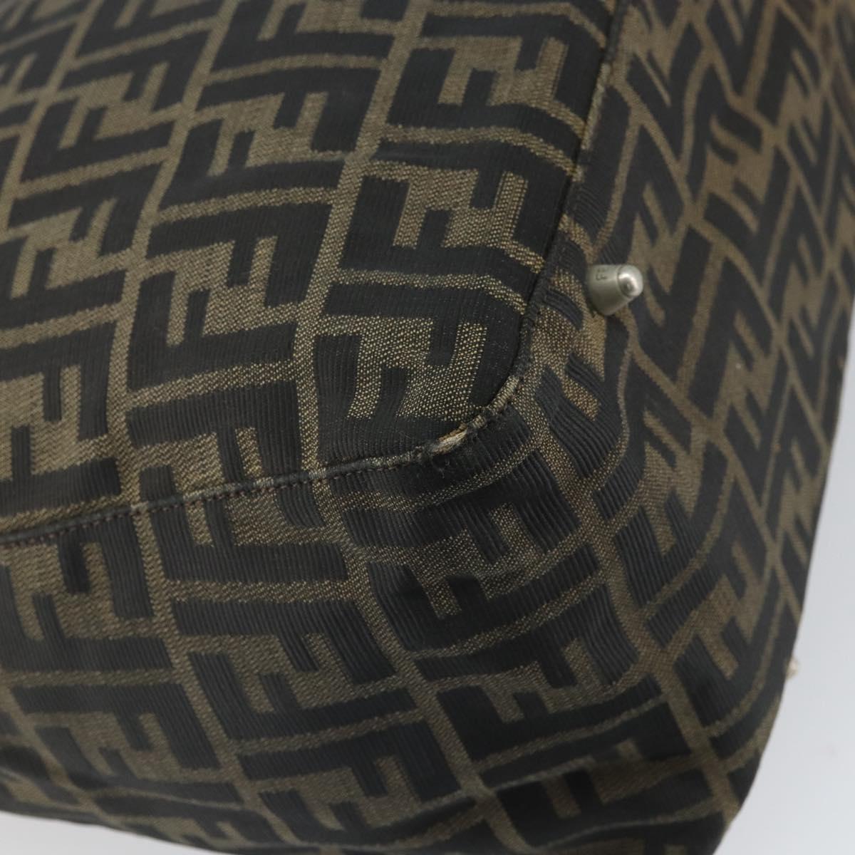 FENDI Zucca Canvas Hand Bag Brown Black Silver Auth ka1974