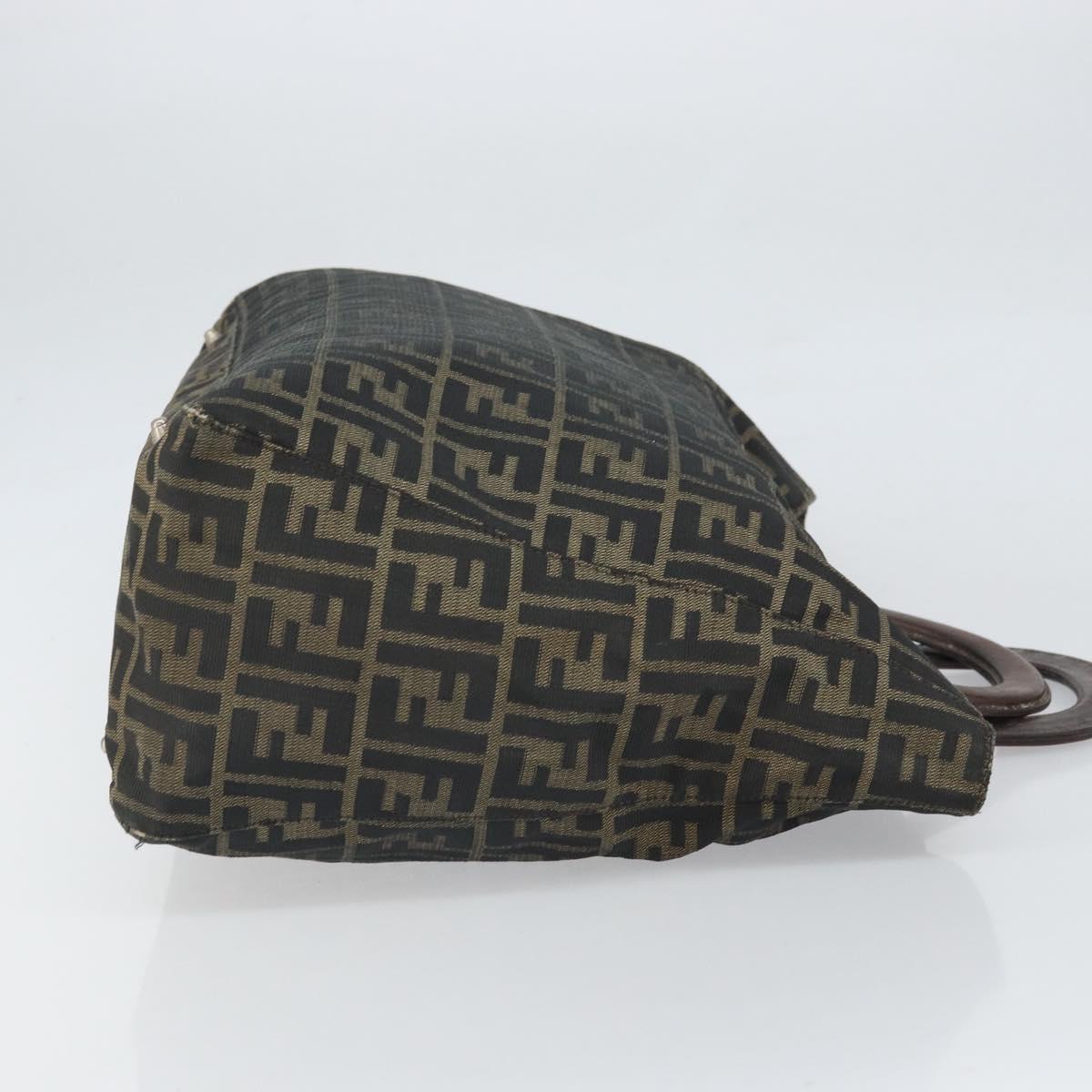 FENDI Zucca Canvas Hand Bag Brown Black Silver Auth ka1974