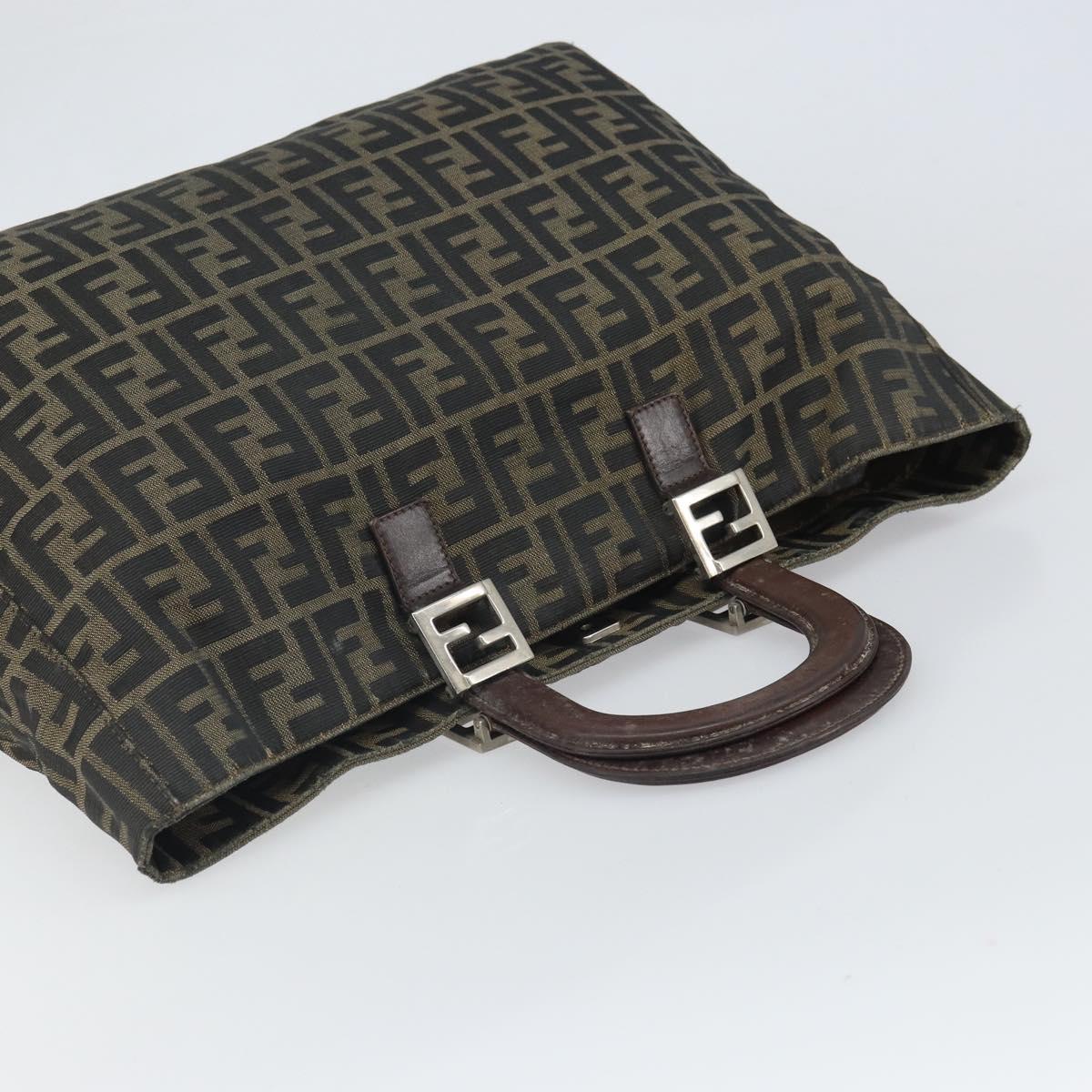 FENDI Zucca Canvas Hand Bag Brown Black Silver Auth ka1974