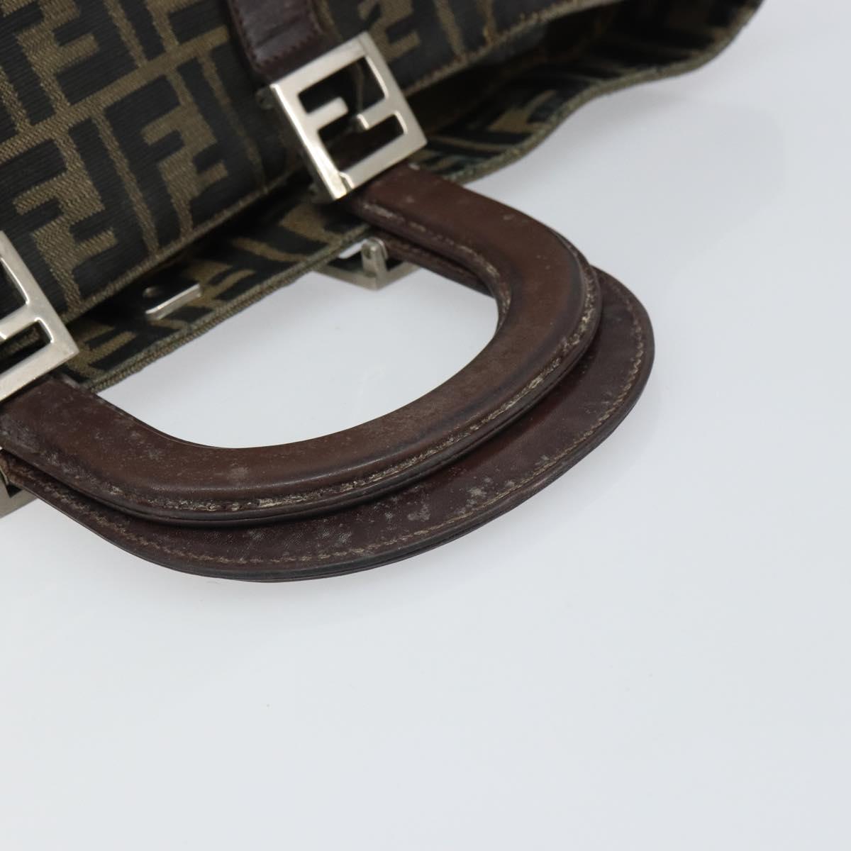 FENDI Zucca Canvas Hand Bag Brown Black Silver Auth ka1974