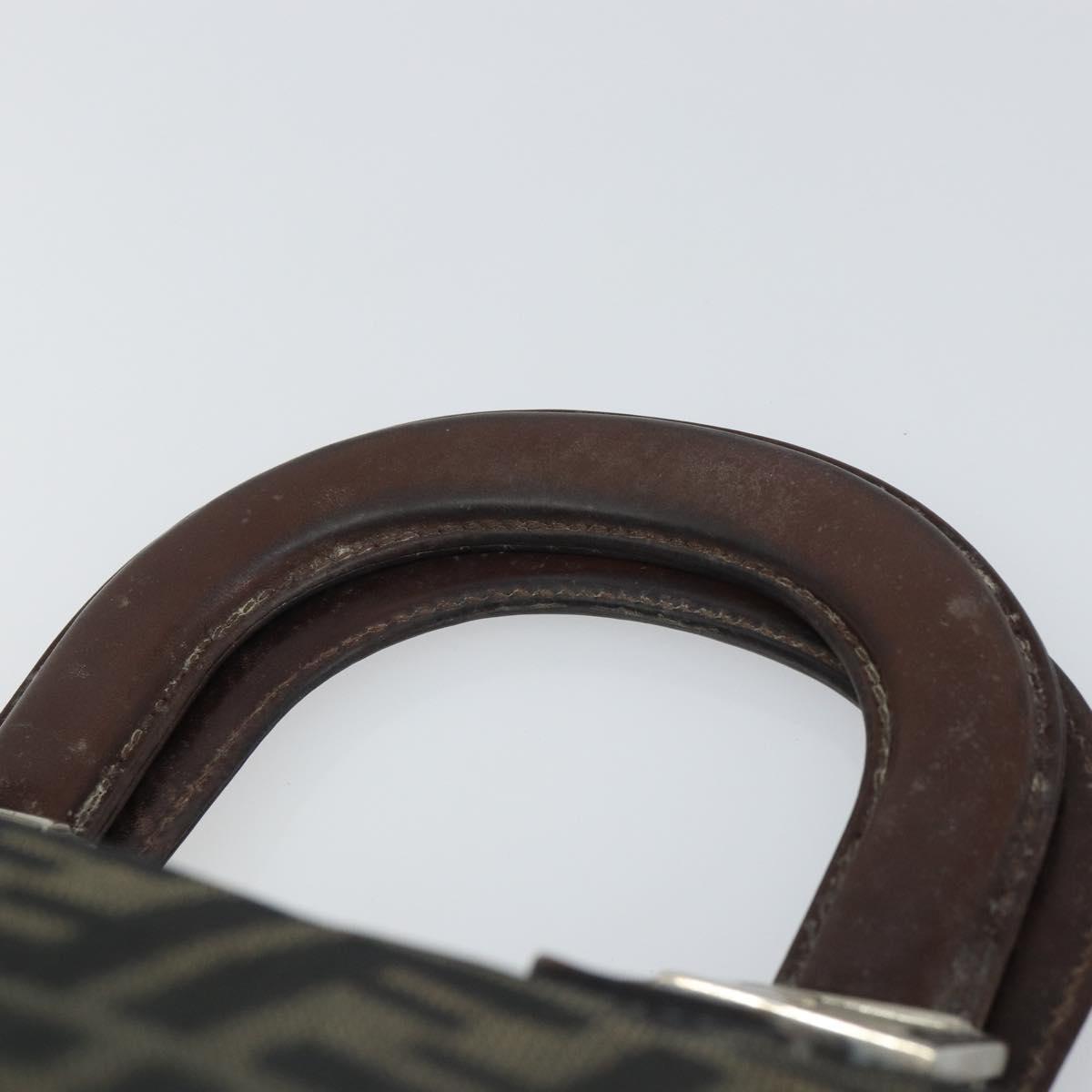 FENDI Zucca Canvas Hand Bag Brown Black Silver Auth ka1974