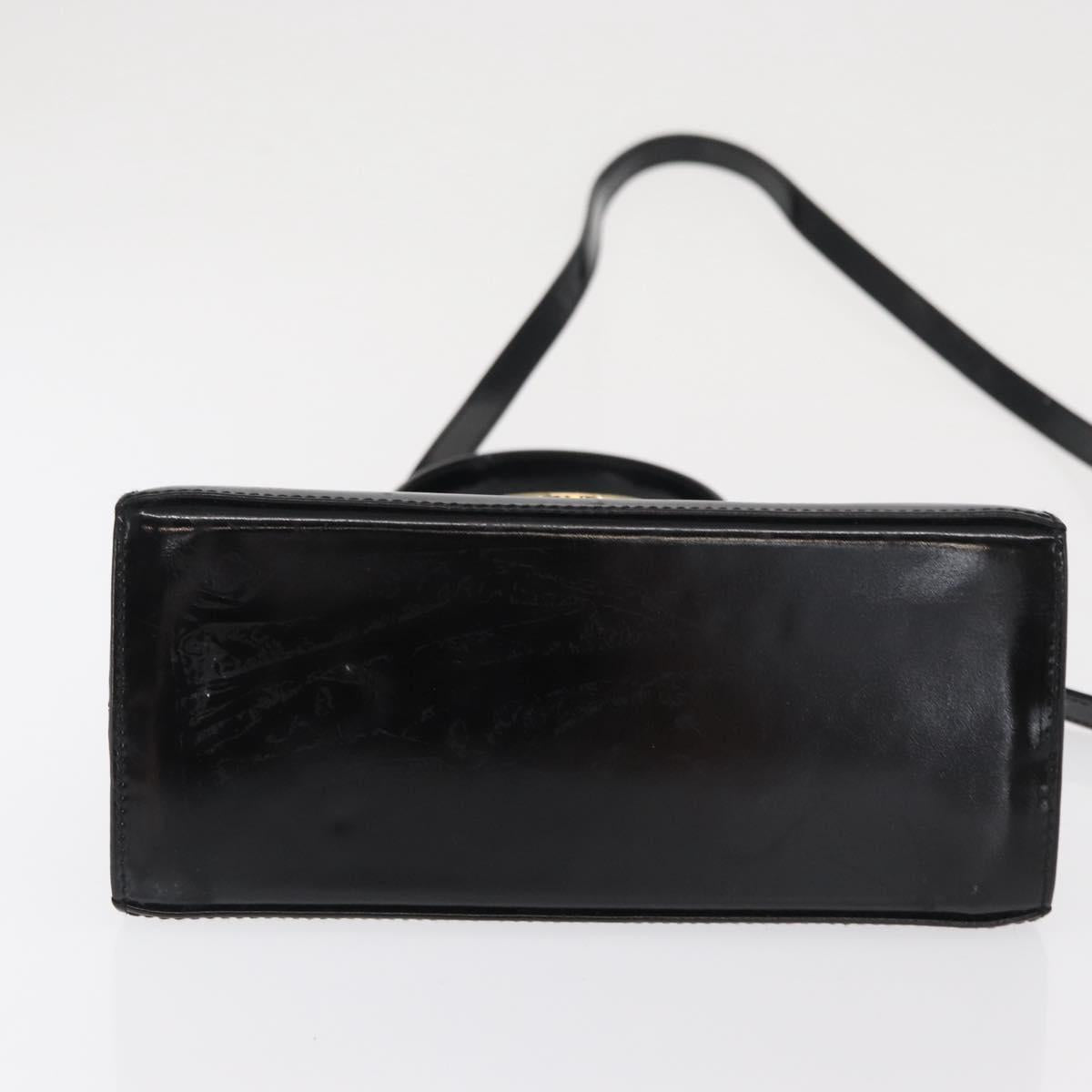 Salvatore Ferragamo Gancini Hand Bag Patent leather 2way Black Gold Auth ka1994