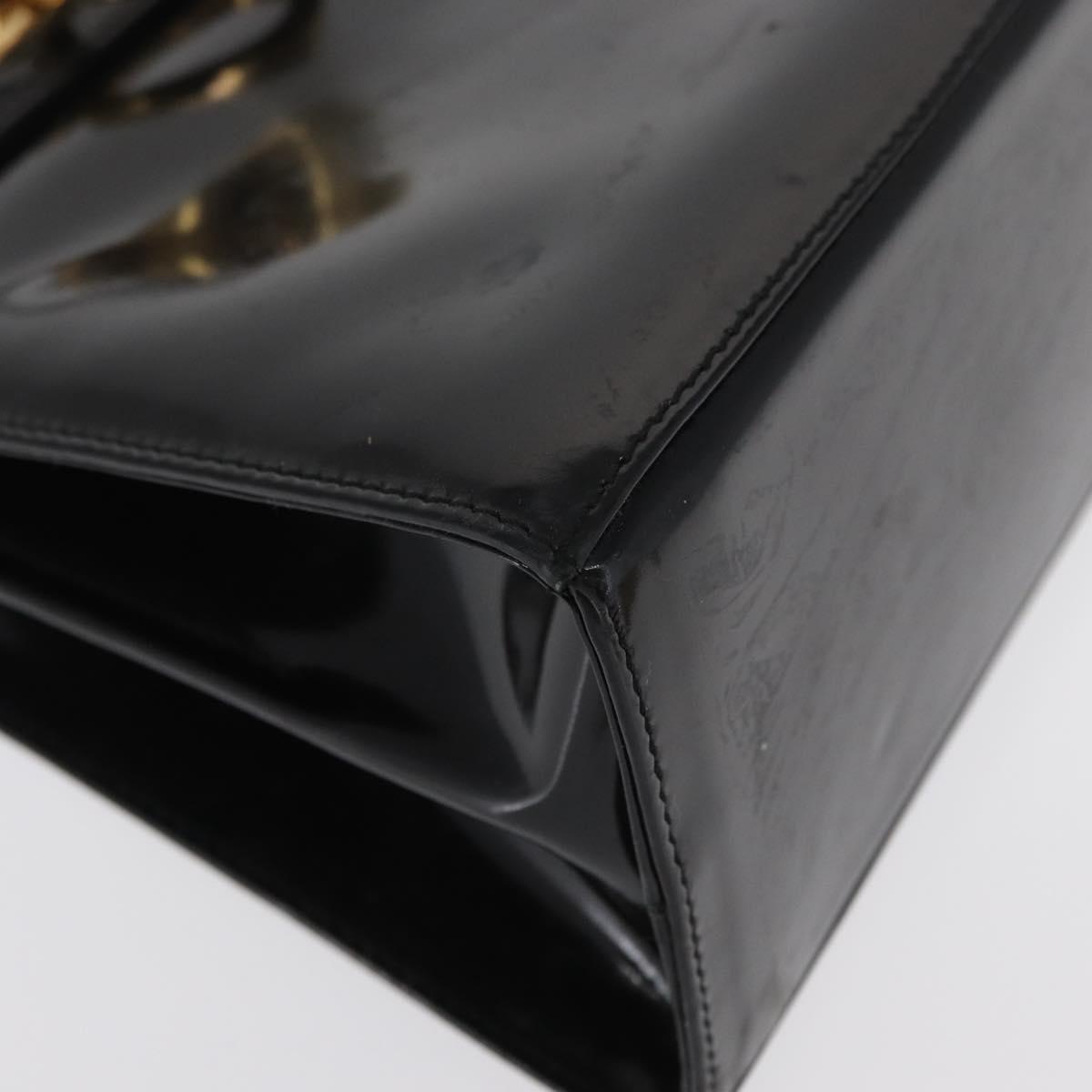 Salvatore Ferragamo Gancini Hand Bag Patent leather 2way Black Gold Auth ka1994
