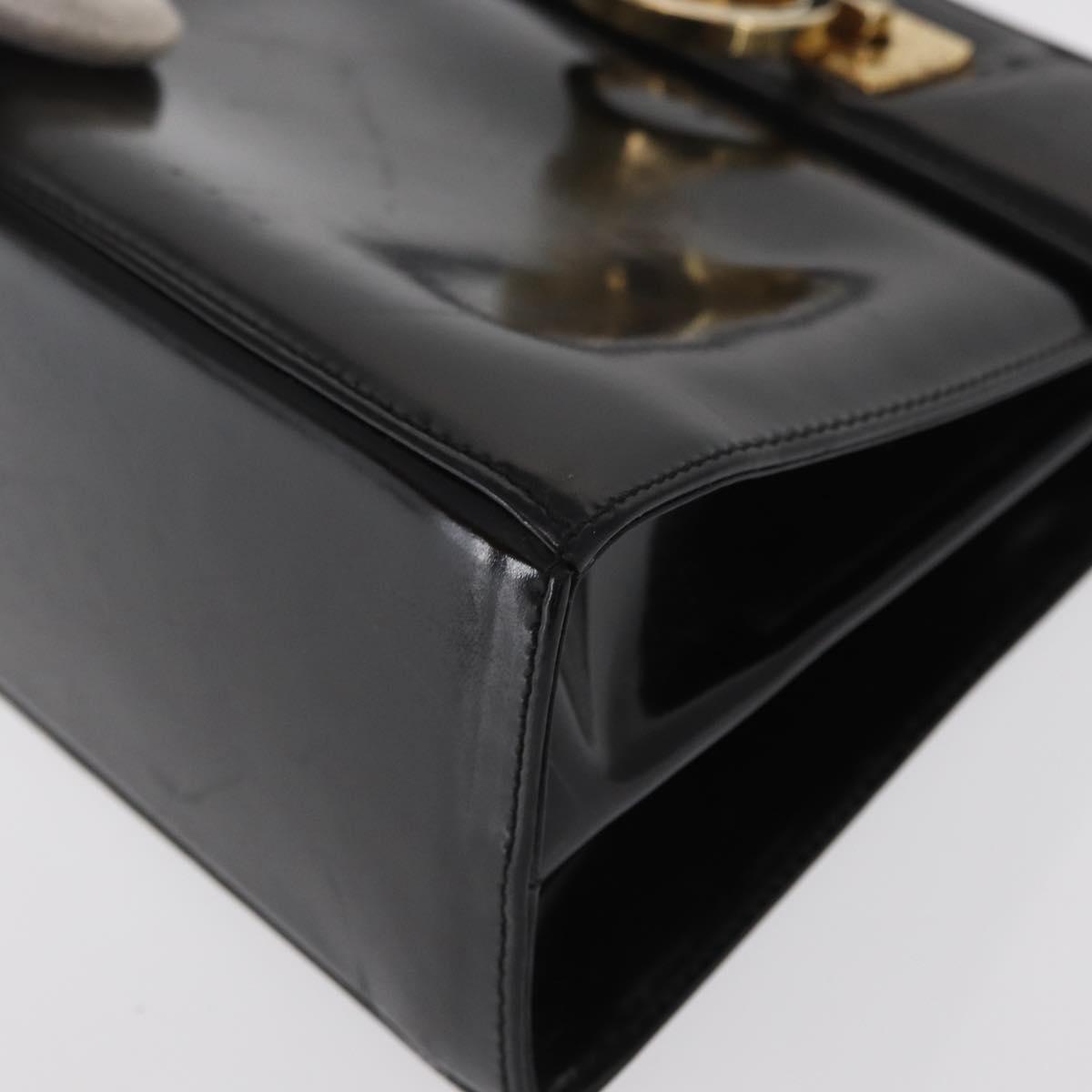 Salvatore Ferragamo Gancini Hand Bag Patent leather 2way Black Gold Auth ka1994