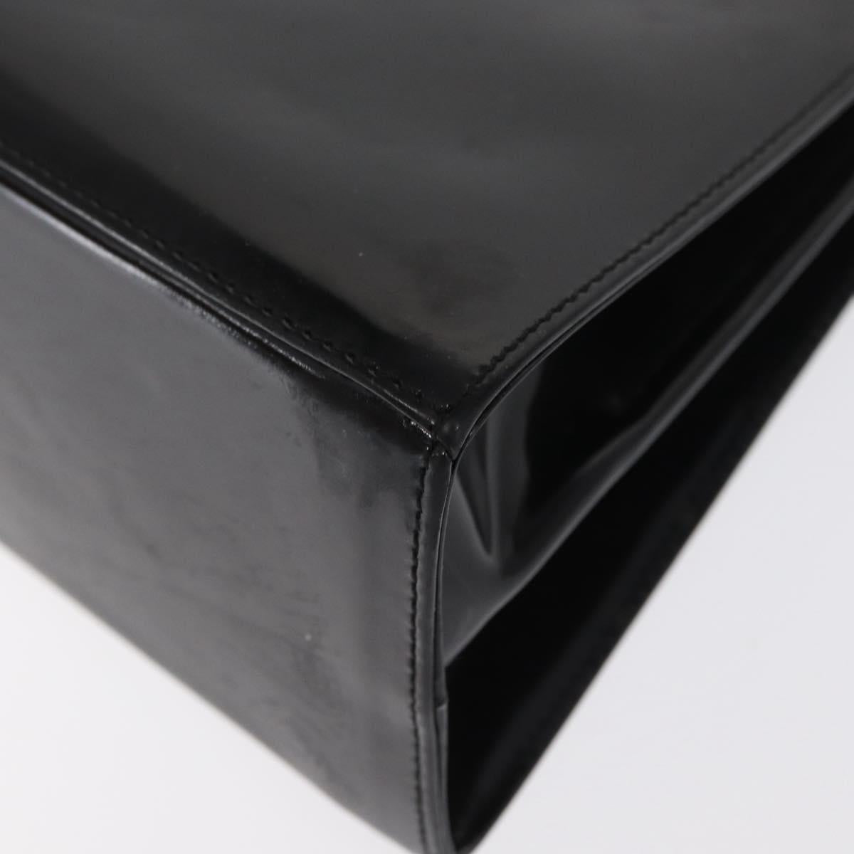 Salvatore Ferragamo Gancini Hand Bag Patent leather 2way Black Gold Auth ka1994