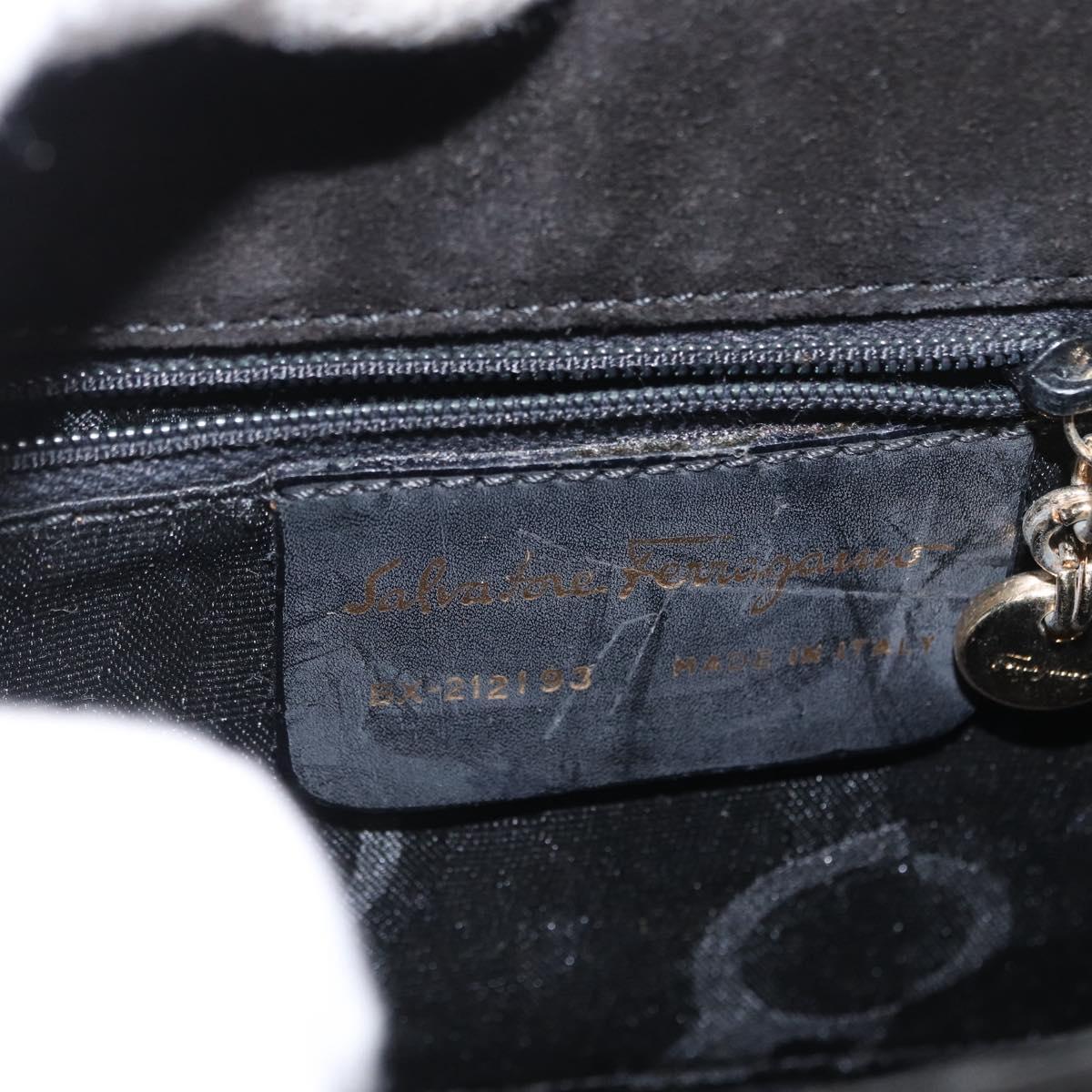 Salvatore Ferragamo Gancini Hand Bag Patent leather 2way Black Gold Auth ka1994