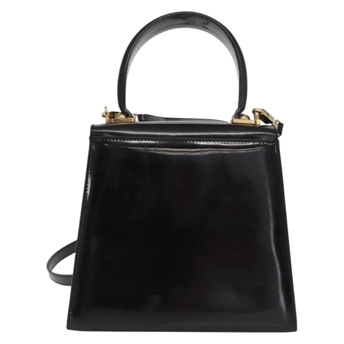 Salvatore Ferragamo Gancini Hand Bag Patent leather 2way Black Gold Auth ka1994