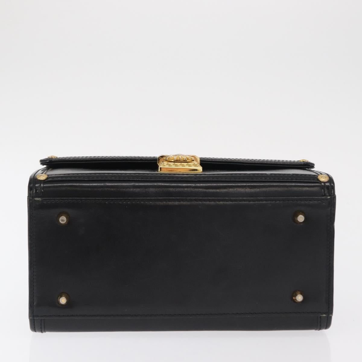 VERSACE Hand Bag Leather Black Gold Auth ka1996