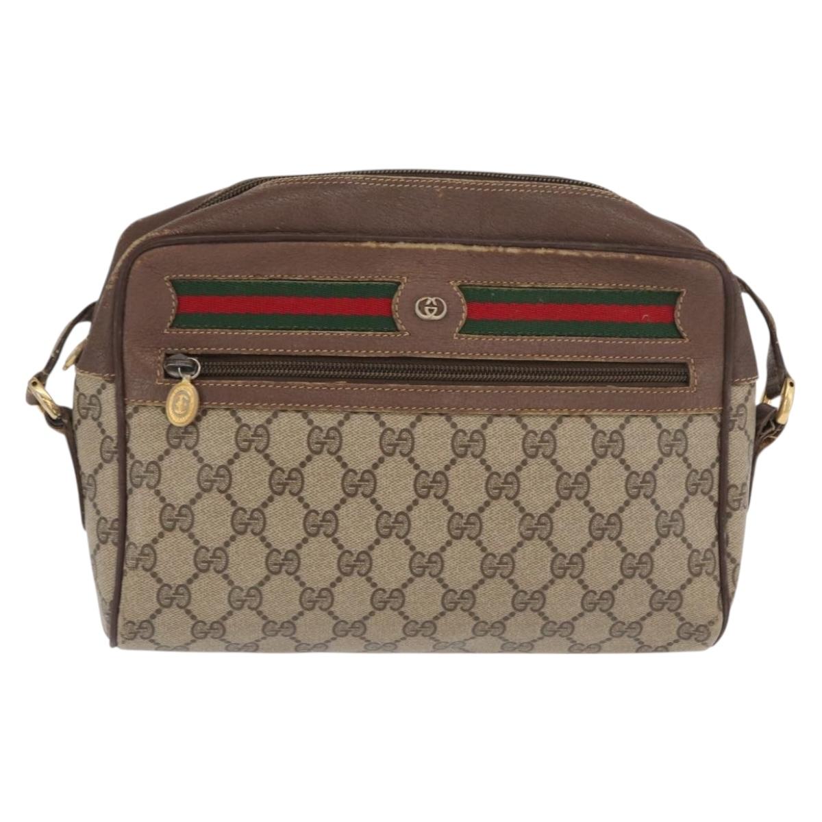 GUCCI GG Supreme Web Sherry Line Bag PVC Beige 001 113 6472 4028 Auth ka2001
