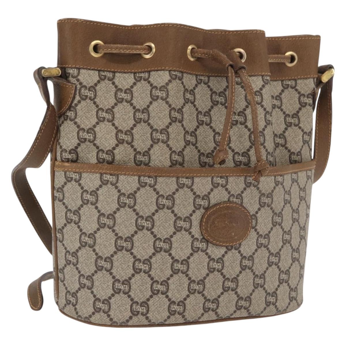 GUCCI GG Plus Supreme Shoulder Bag PVC Beige Gold Auth ka2009