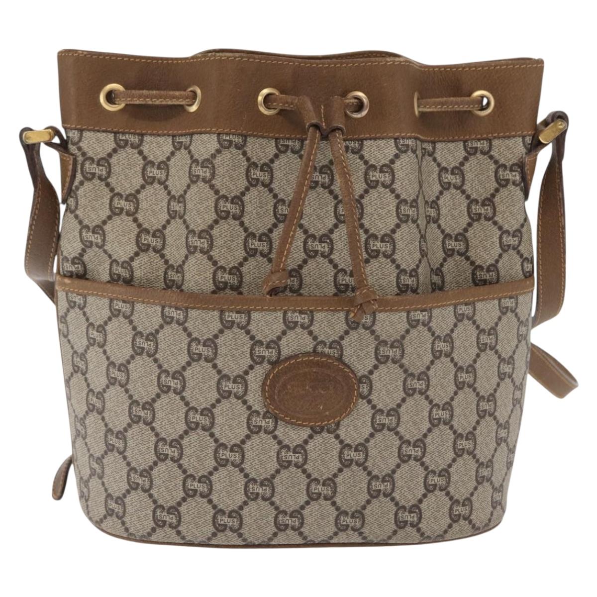 GUCCI GG Plus Supreme Shoulder Bag PVC Beige Gold Auth ka2009