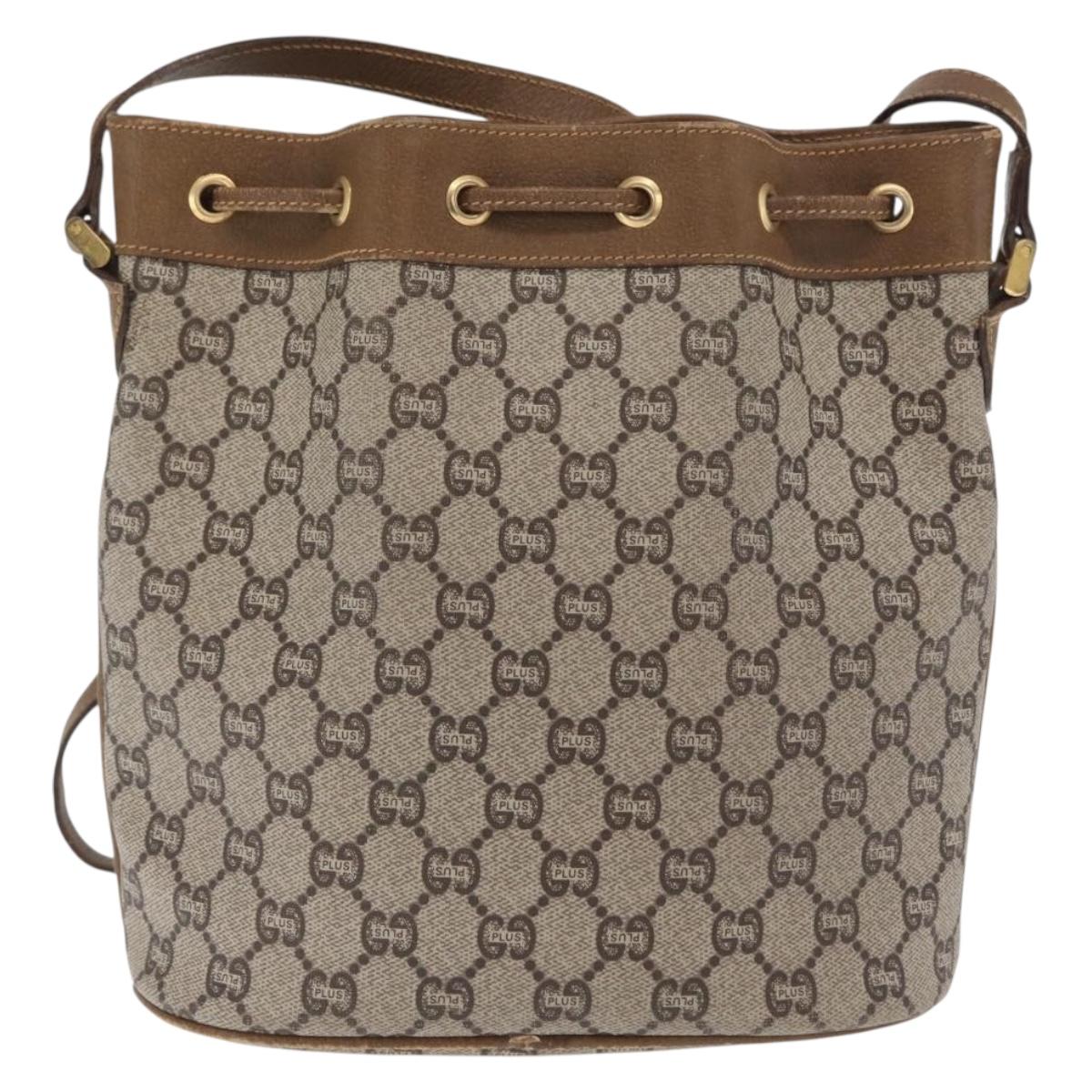 GUCCI GG Plus Supreme Shoulder Bag PVC Beige Gold Auth ka2009