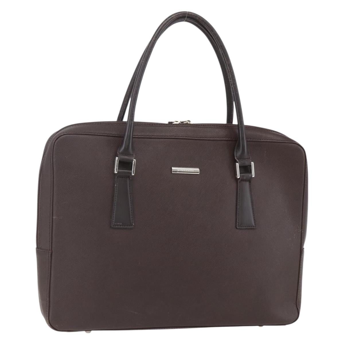 BURBERRY Hand Bag Leather Brown Silver Auth ka201