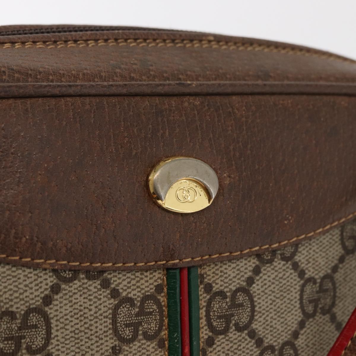 GUCCI GG Supreme Web Sherry Line Bag PVC Beige Gold 001 261 1086 Auth ka2010