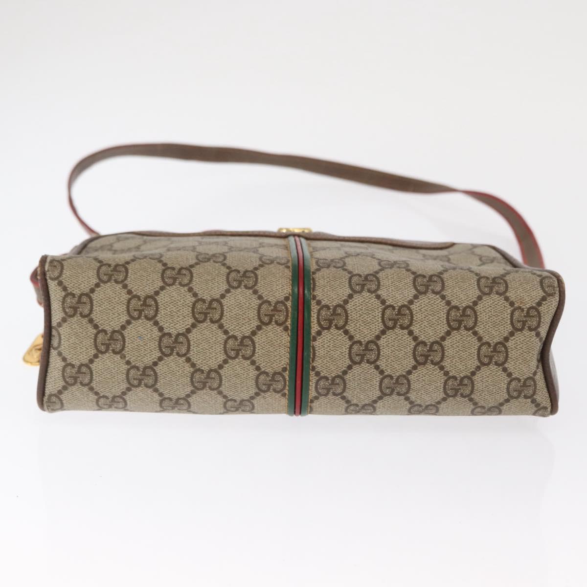 GUCCI GG Supreme Web Sherry Line Bag PVC Beige Gold 001 261 1086 Auth ka2010
