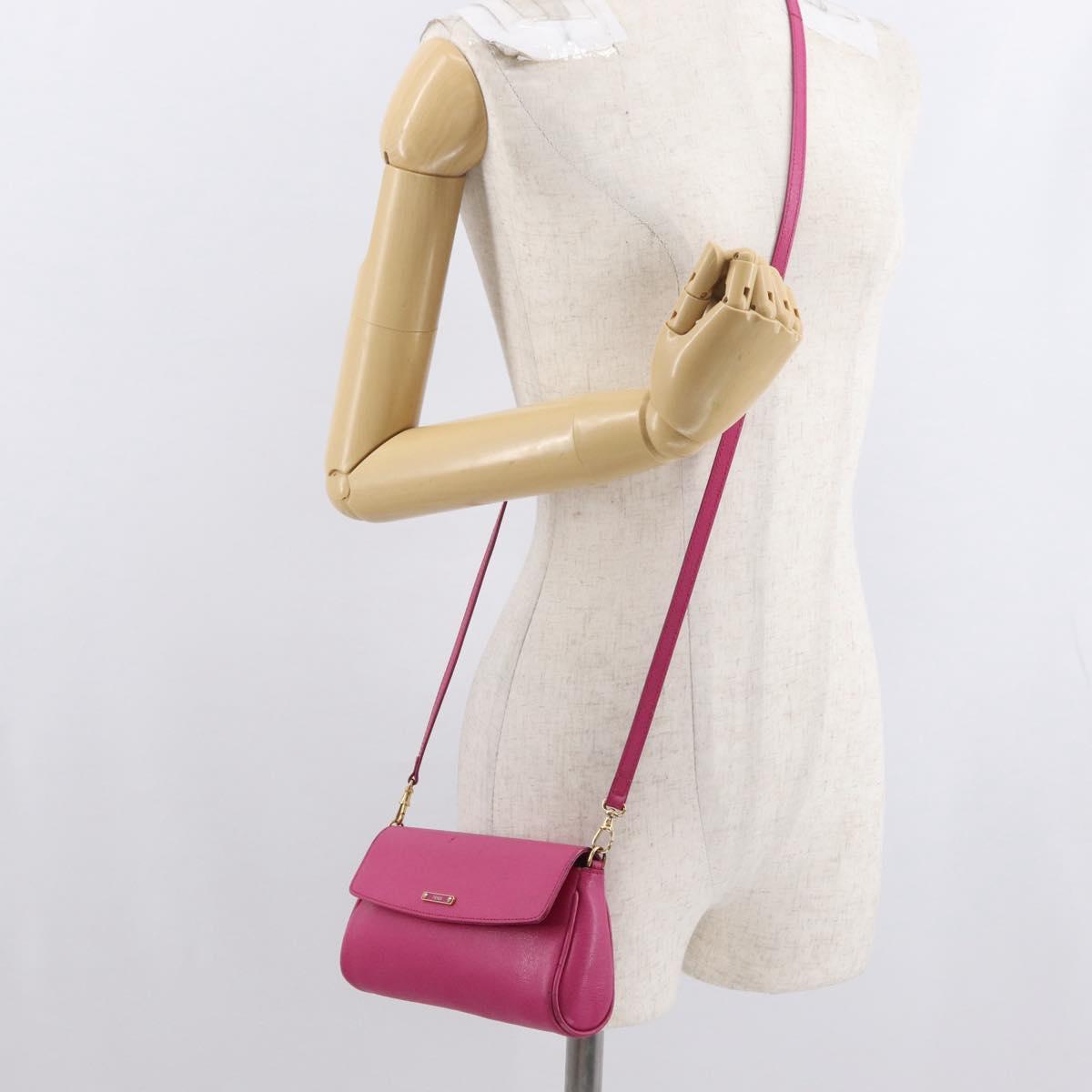 FENDI Shoulder Bag Leather 2way Pink Gold Auth ka2012