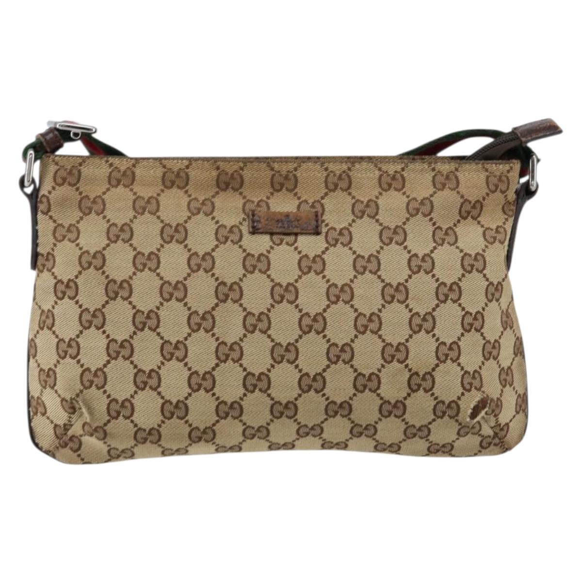 GUCCI GG Canvas Sherry Line Shoulder Bag Beige Silver 189749 Auth ka202