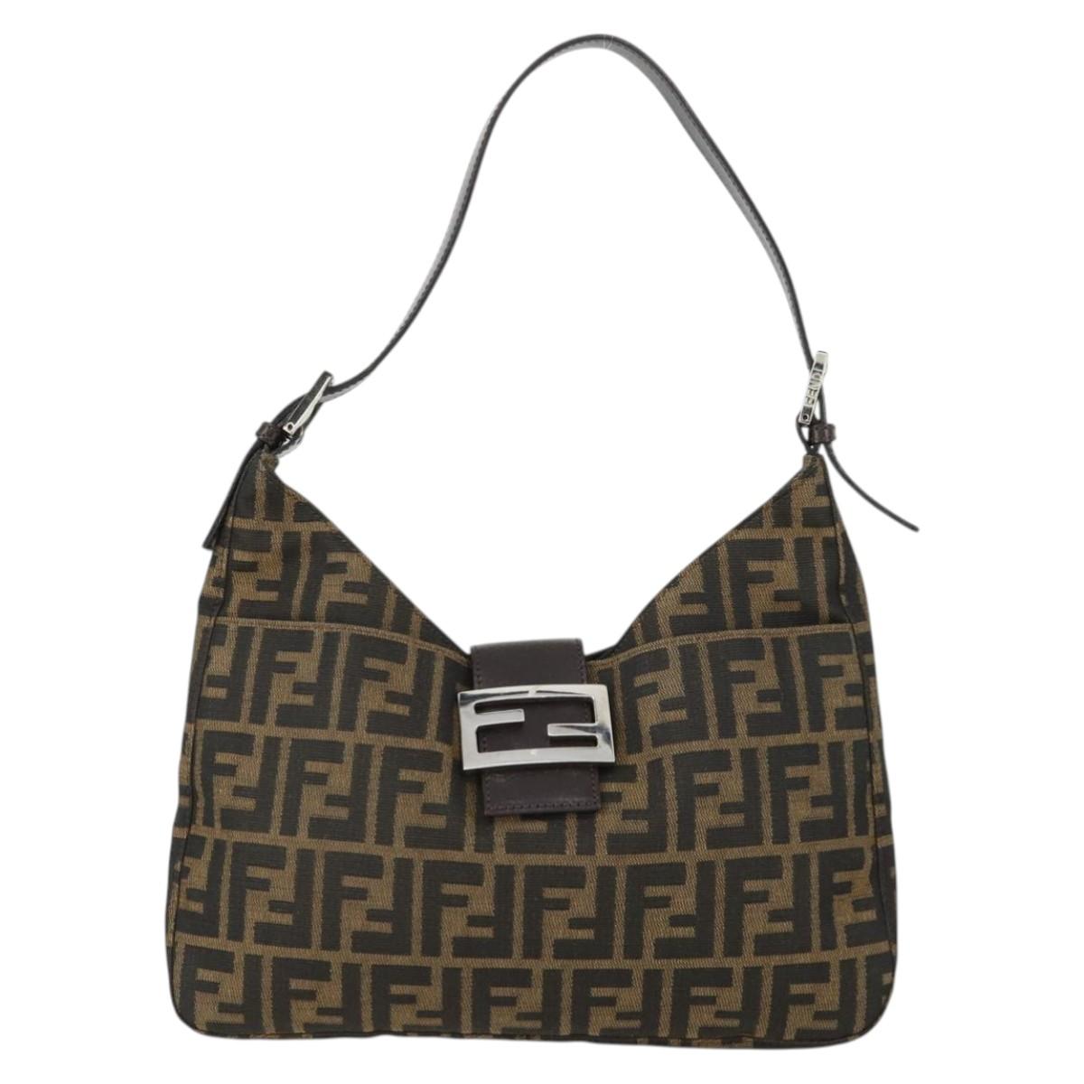 FENDI Zucca Canvas Mamma Baguette Shoulder Bag Black Brown Silver Auth ka2025SAV