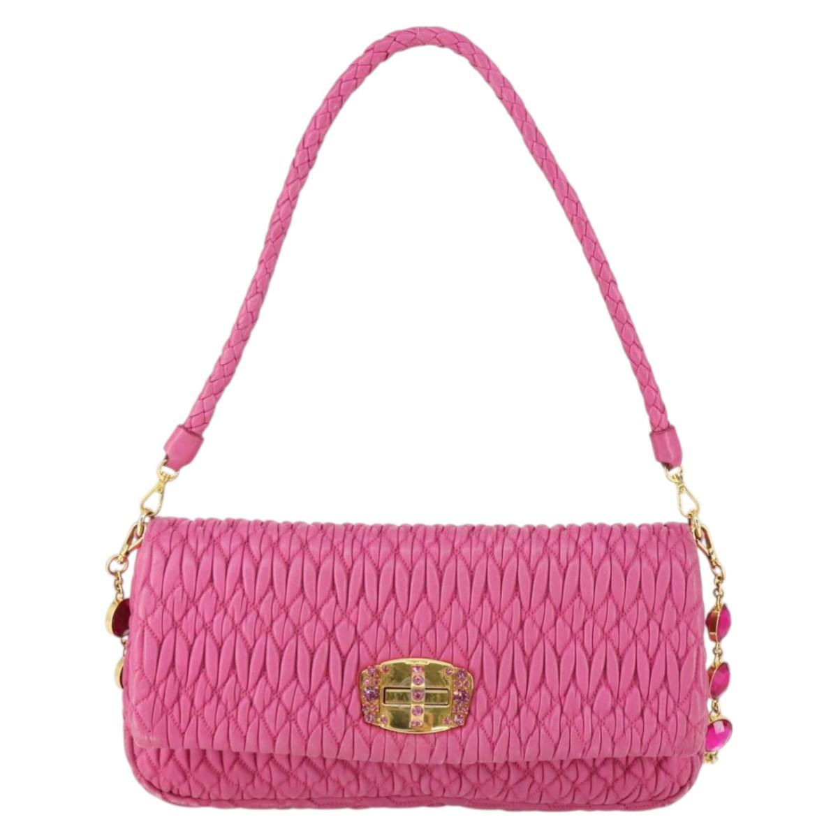 Miu Miu Matelasse Chain Shoulder Bag Leather 2way Pink Gold Auth ka2027V