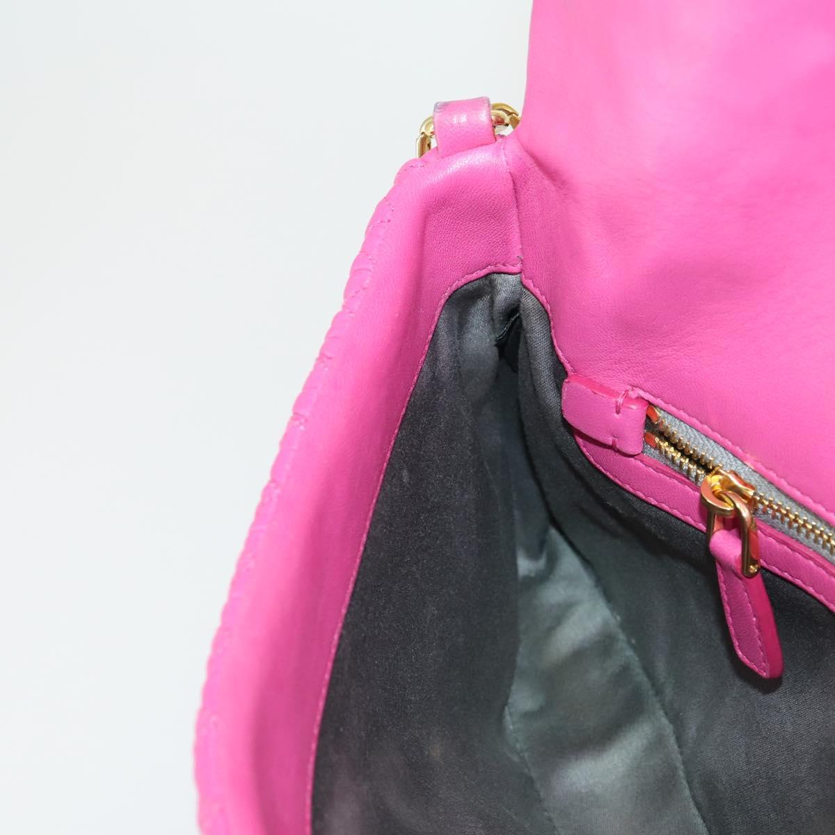 Miu Miu Matelasse Chain Shoulder Bag Leather 2way Pink Gold Auth ka2027V