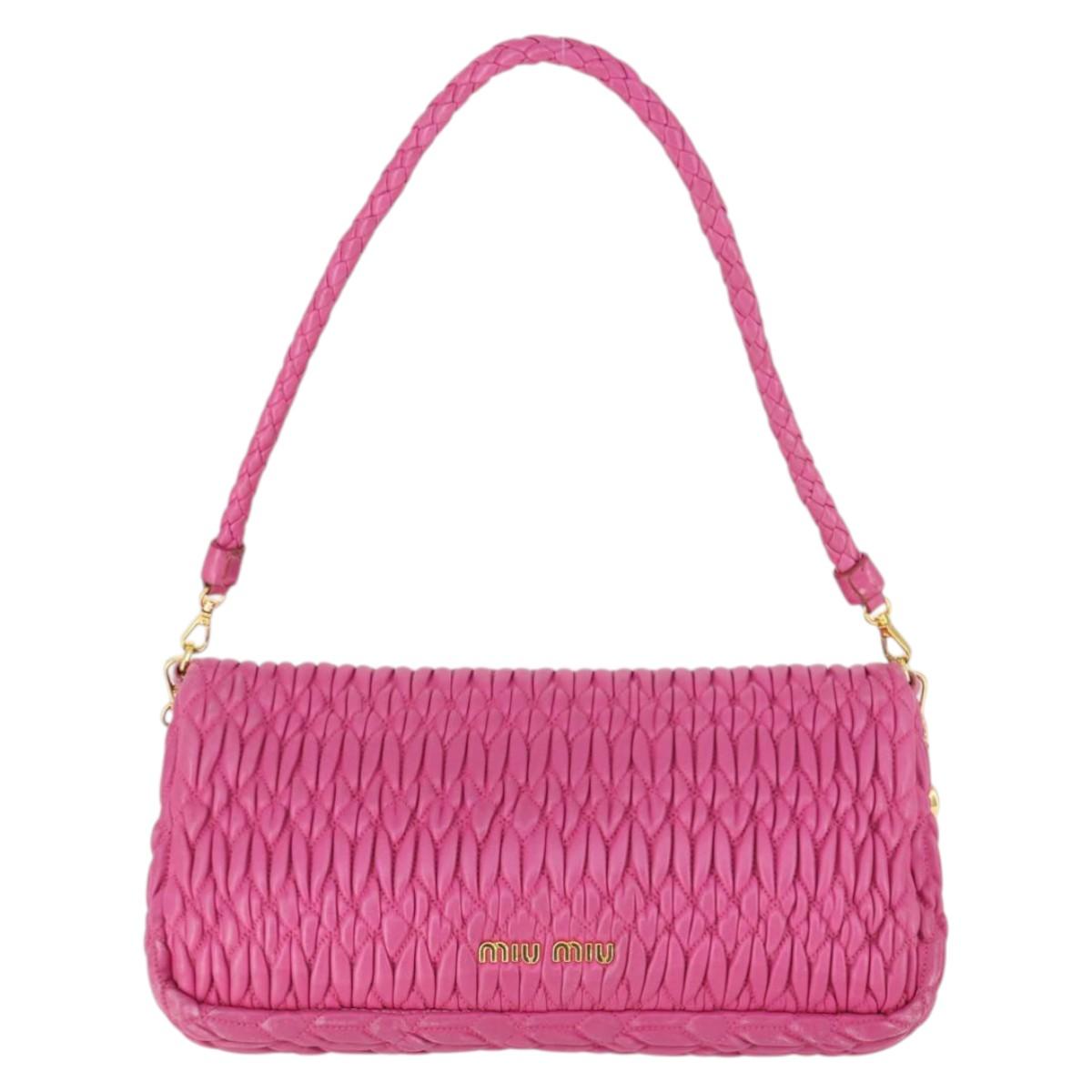 Miu Miu Matelasse Chain Shoulder Bag Leather 2way Pink Gold Auth ka2027V