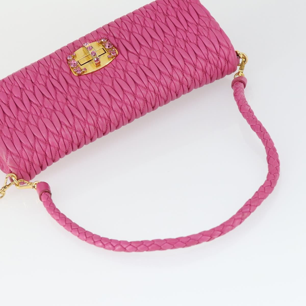 Miu Miu Matelasse Chain Shoulder Bag Leather 2way Pink Gold Auth ka2027V