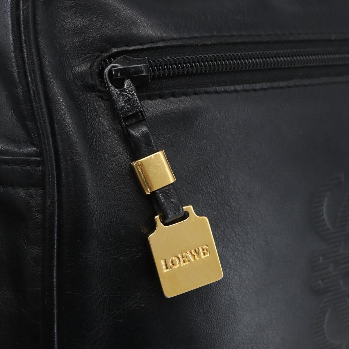 LOEWE Anagram Shoulder Bag Leather Black Gold Auth ka2028