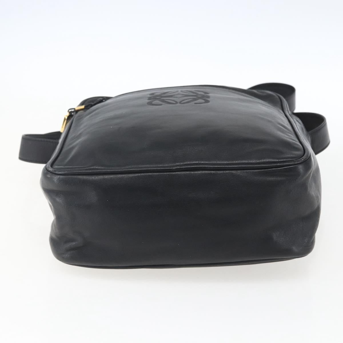 LOEWE Anagram Shoulder Bag Leather Black Gold Auth ka2028