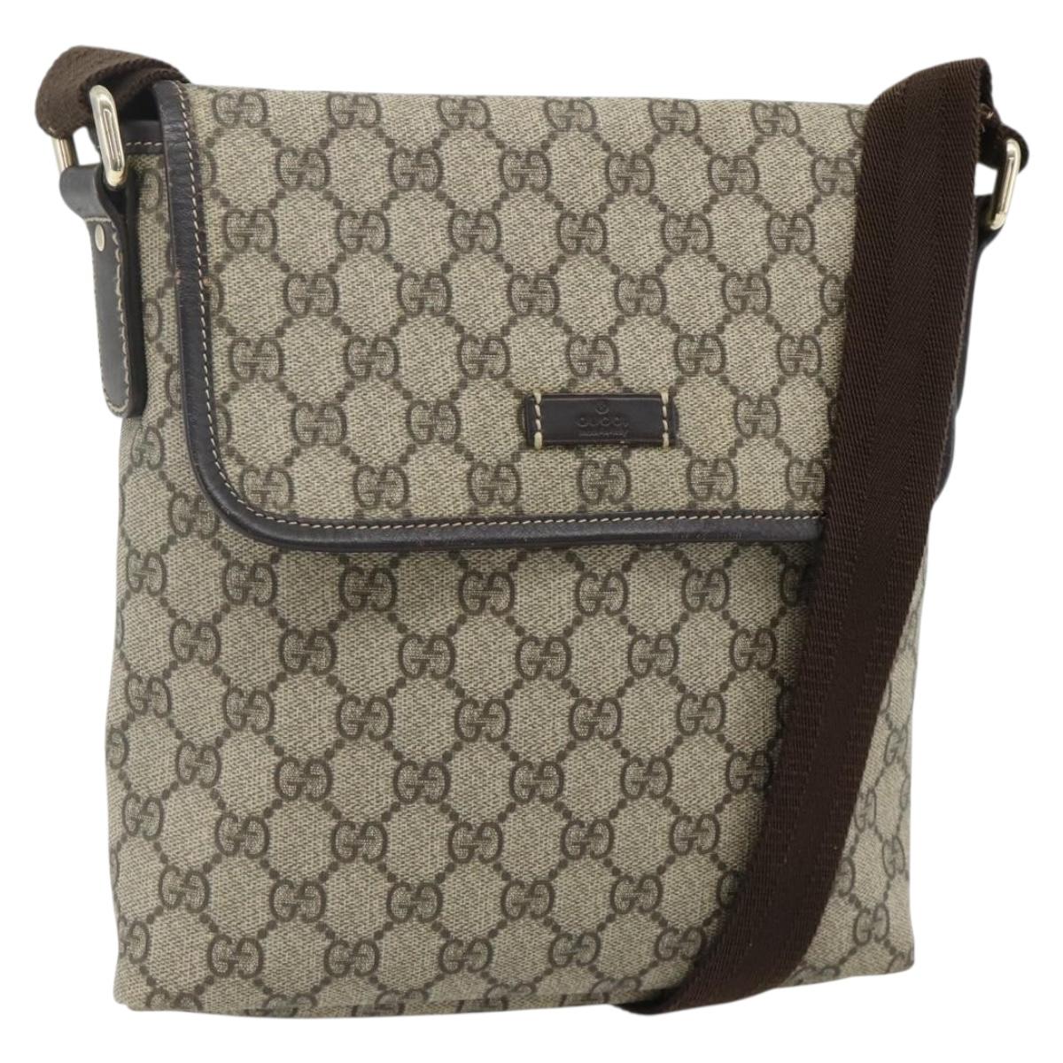 GUCCI GG Supreme Shoulder Bag PVC Beige Gold 223666 Auth ka2033