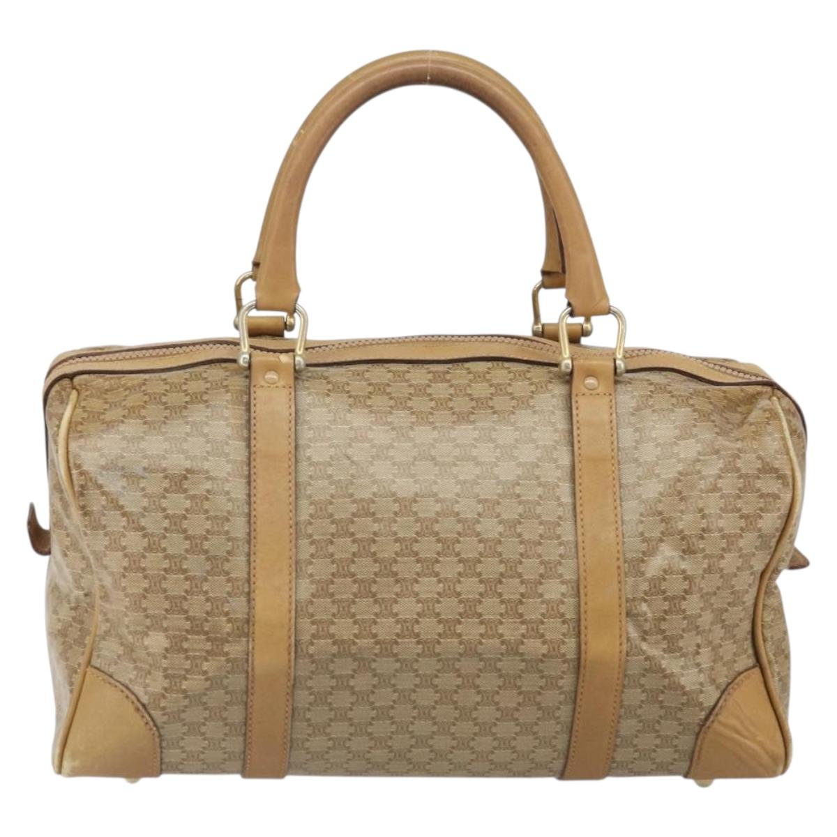 CELINE Macadam Canvas Hand Bag PVC Beige Silver Auth ka2034