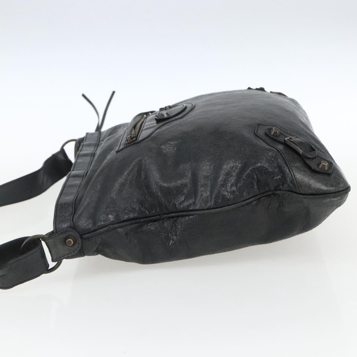 BALENCIAGA The Messenger Shoulder Bag Leather Black Auth ka2036