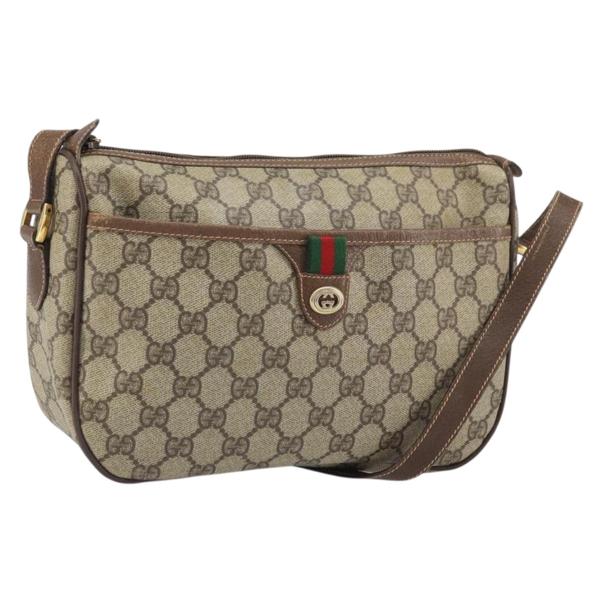 GUCCI GG Supreme Web Sherry Line Bag PVC Beige Gold 89 02 077 Auth ka2041