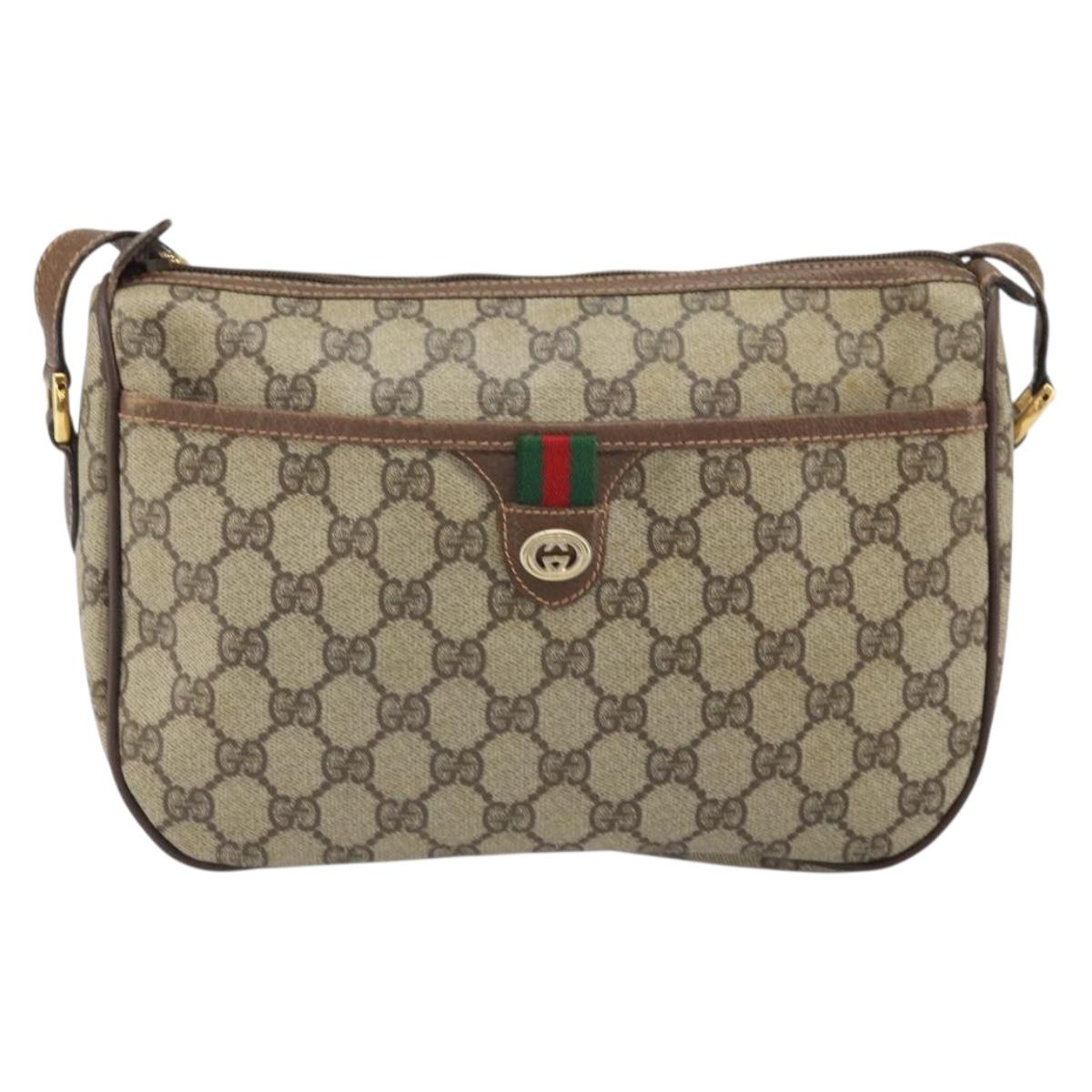 GUCCI GG Supreme Web Sherry Line Bag PVC Beige Gold 89 02 077 Auth ka2041