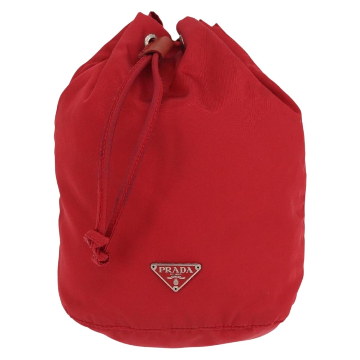 PRADA Drawstring Pouch Nylon Red Auth ka2042