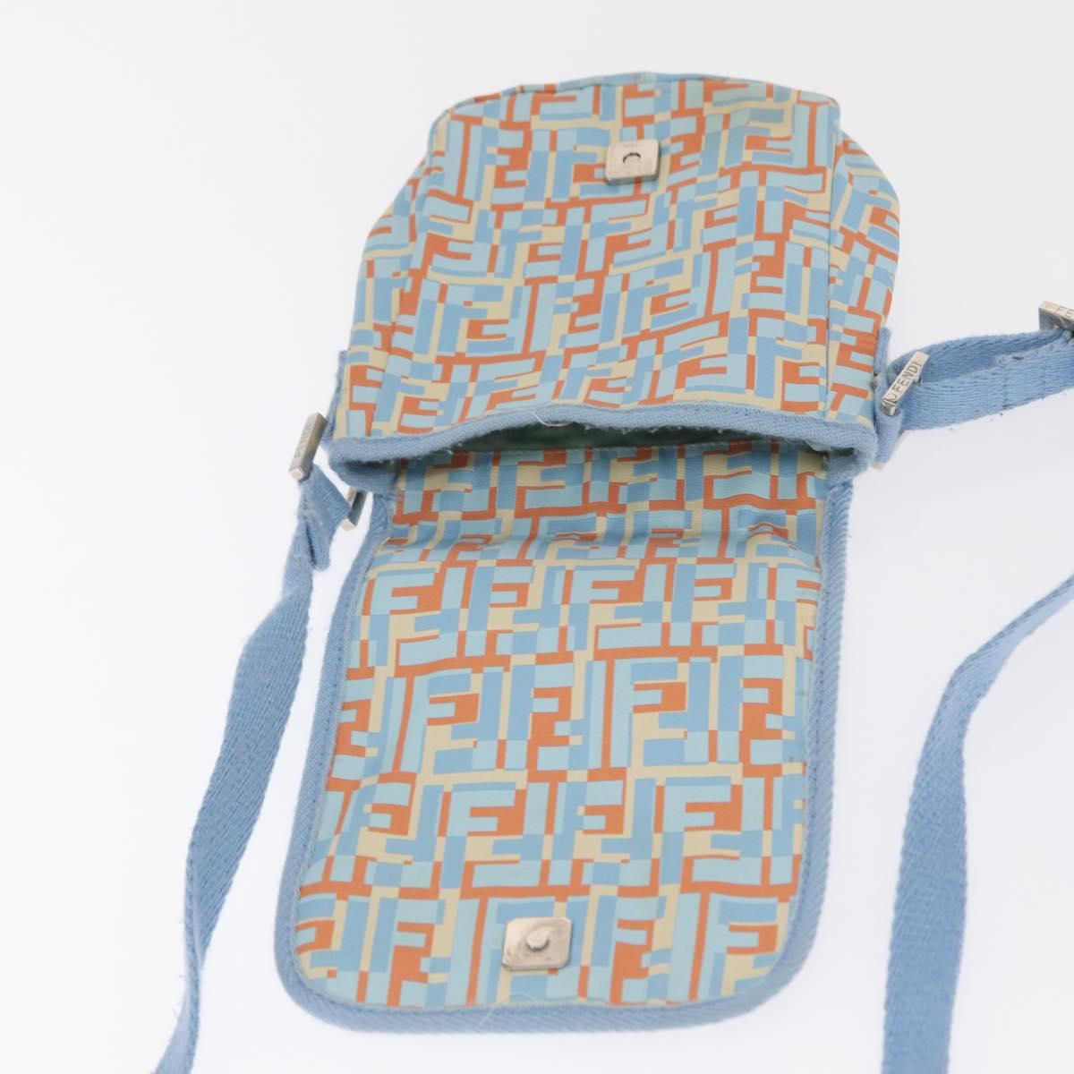 FENDI Zucca Canvas Shoulder Bag Denim Light Blue Silver Auth ka2046