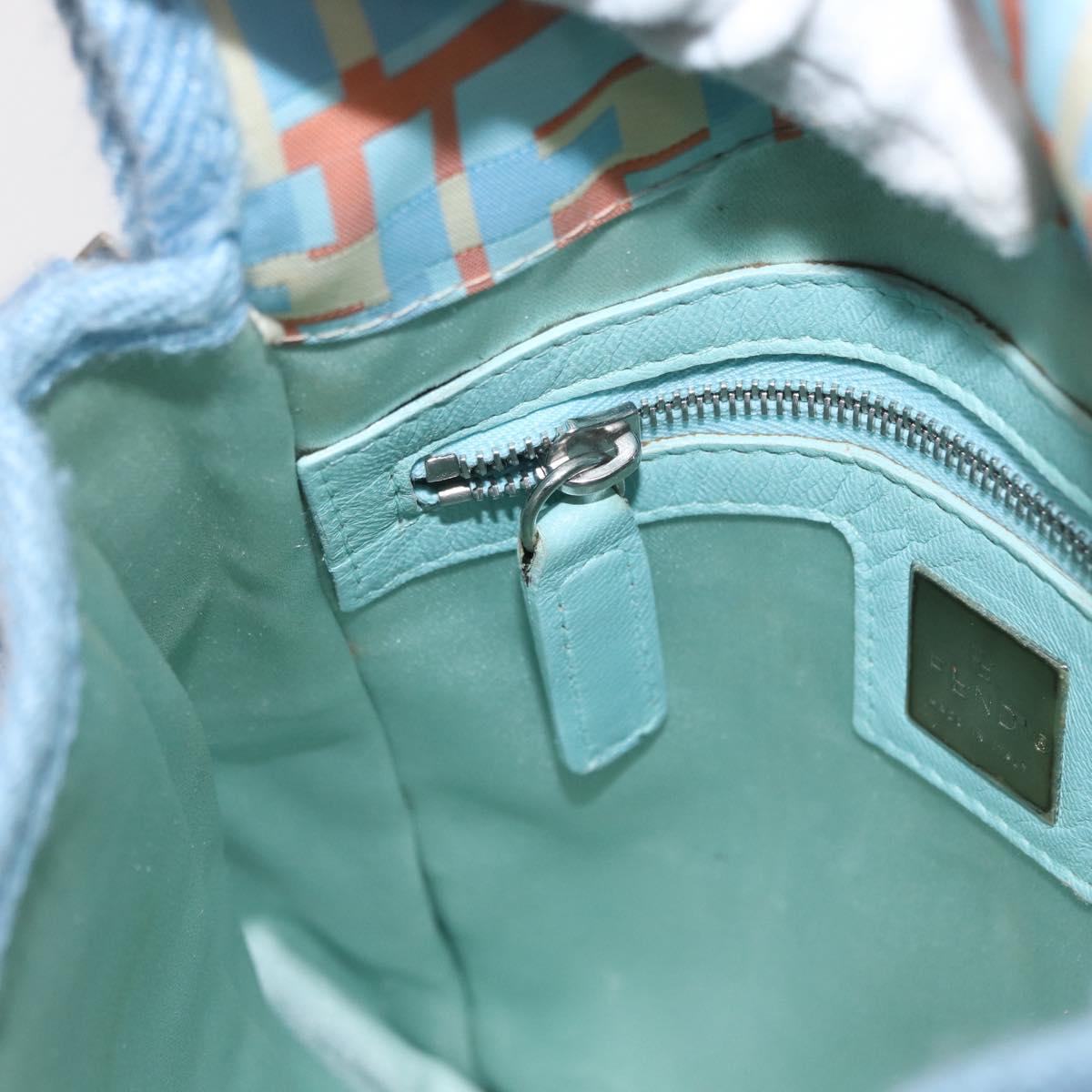 FENDI Zucca Canvas Shoulder Bag Denim Light Blue Silver Auth ka2046
