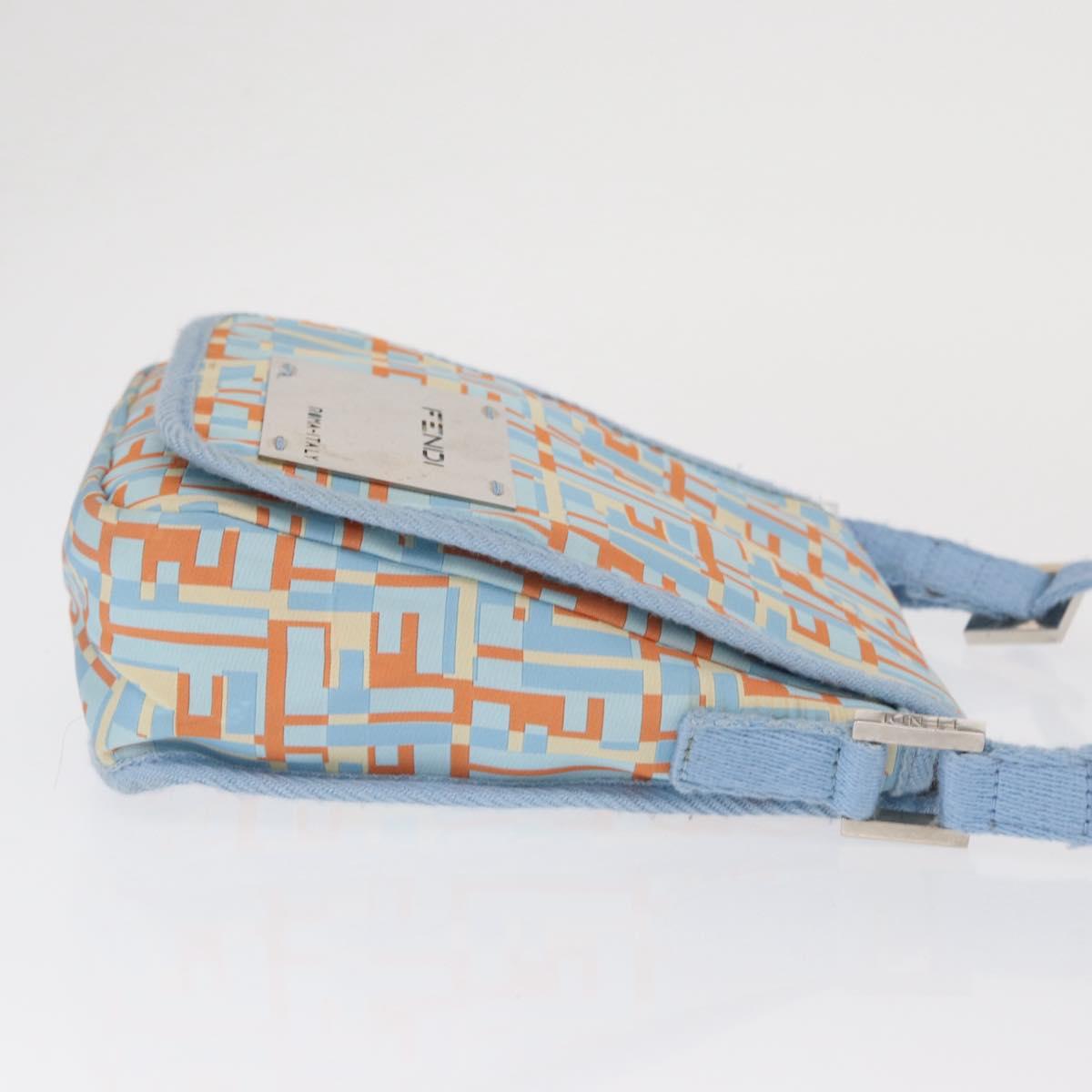 FENDI Zucca Canvas Shoulder Bag Denim Light Blue Silver Auth ka2046