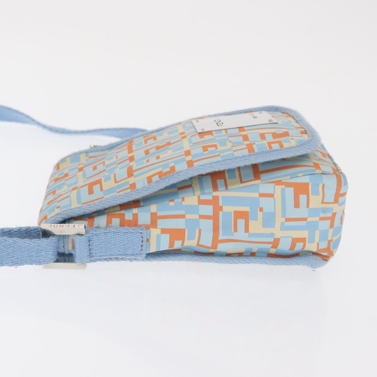 FENDI Zucca Canvas Shoulder Bag Denim Light Blue Silver Auth ka2046