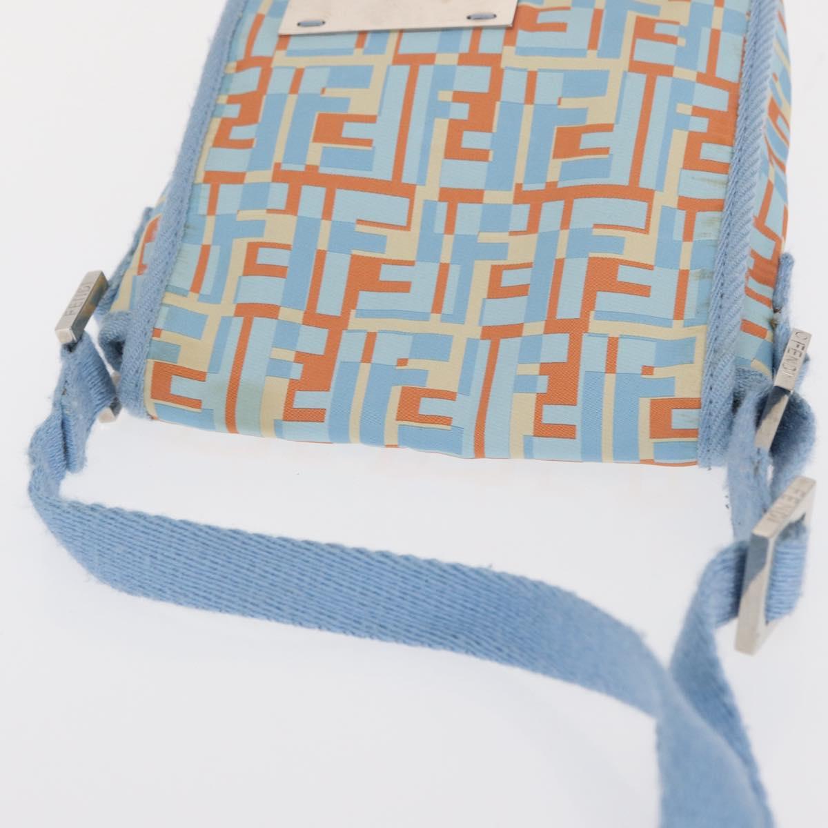 FENDI Zucca Canvas Shoulder Bag Denim Light Blue Silver Auth ka2046