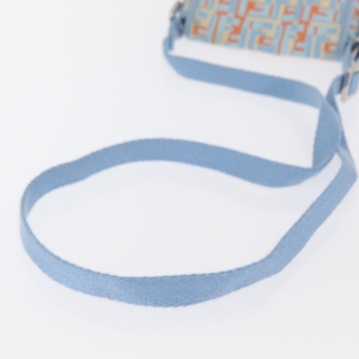FENDI Zucca Canvas Shoulder Bag Denim Light Blue Silver Auth ka2046
