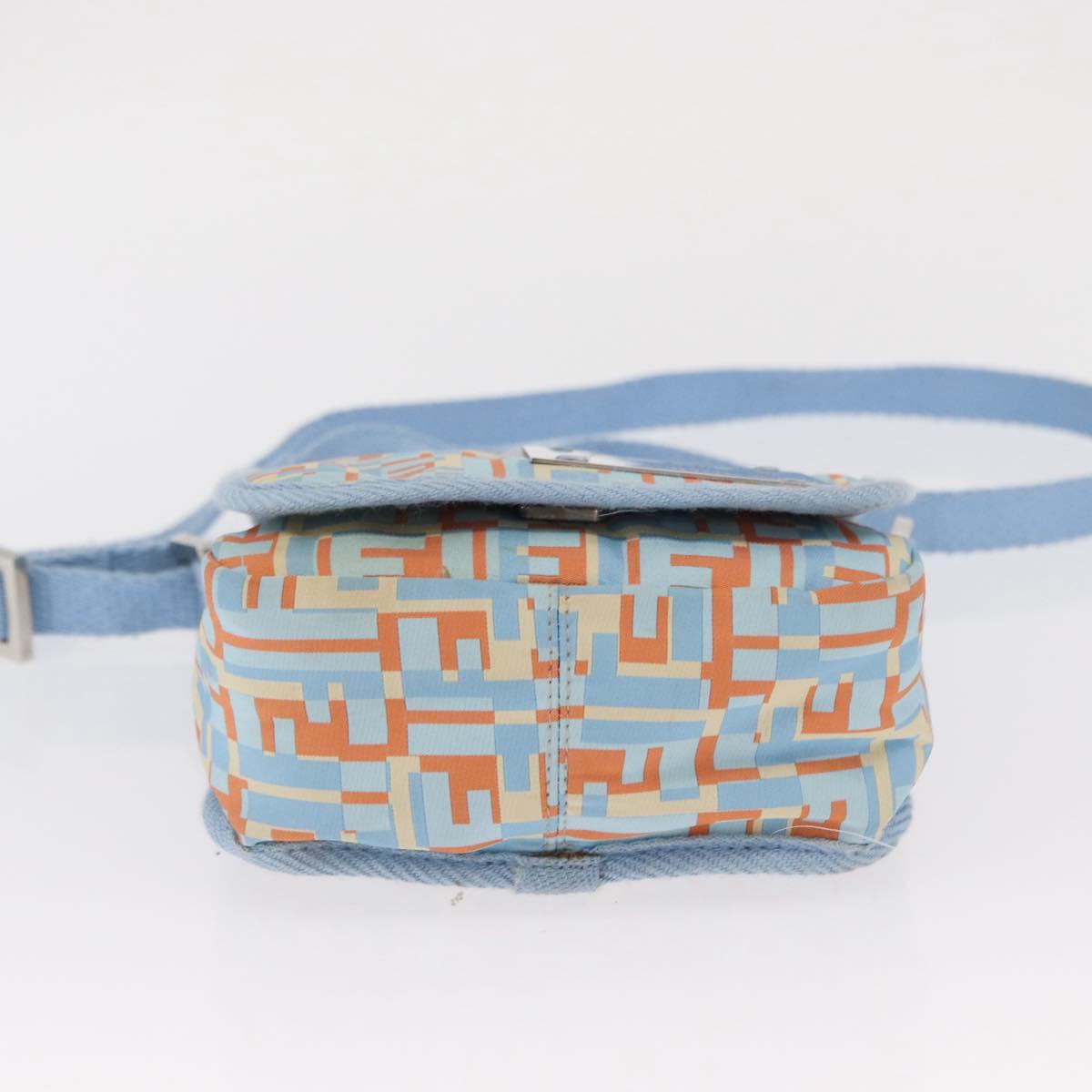 FENDI Zucca Canvas Shoulder Bag Denim Light Blue Silver Auth ka2046
