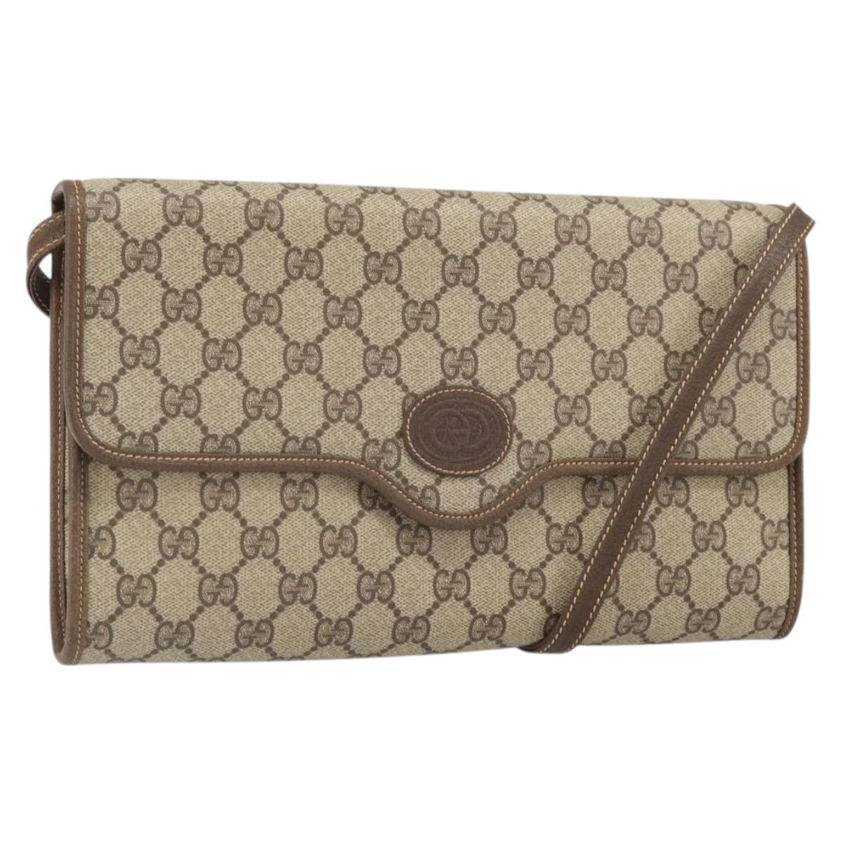 GUCCI GG Supreme Shoulder Bag PVC Beige Gold Auth ka2051