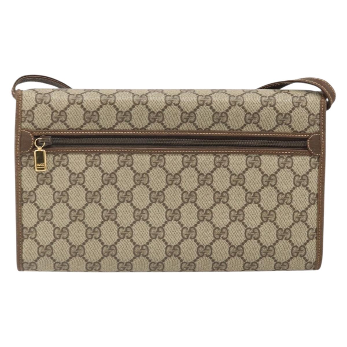 GUCCI GG Supreme Shoulder Bag PVC Beige Gold Auth ka2051