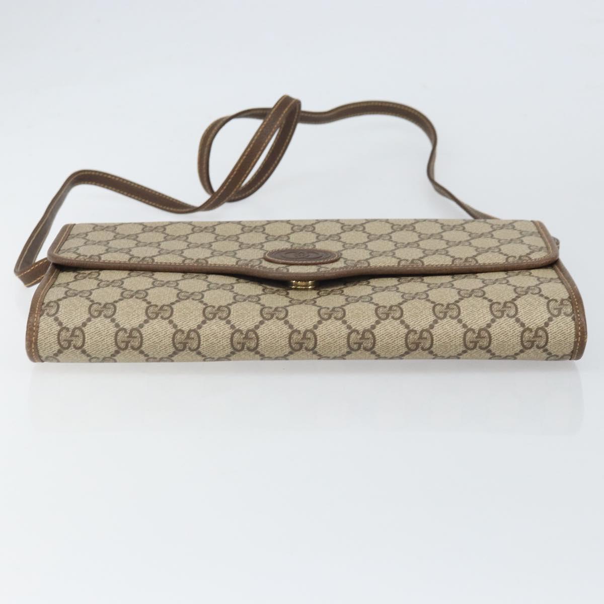 GUCCI GG Supreme Shoulder Bag PVC Beige Gold Auth ka2051