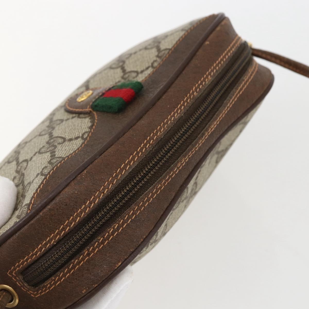 GUCCI GG Supreme Web Sherry Line Bag PVC Beige Gold 89 02 066 Auth ka2054