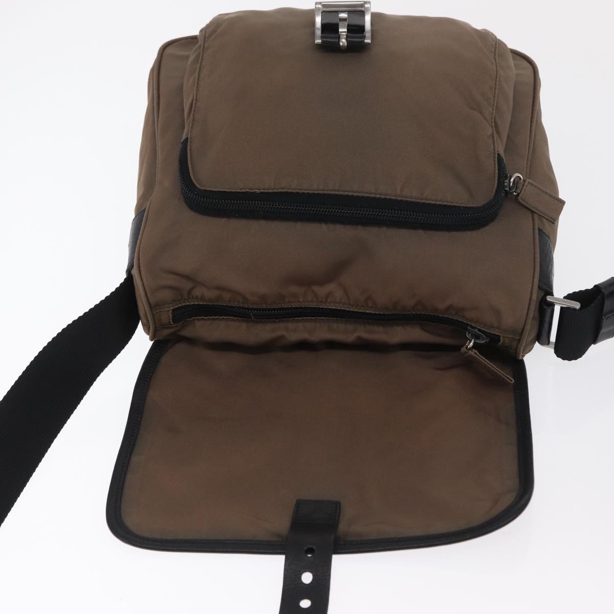 PRADA Shoulder Bag Nylon Brown Silver Auth ka2057
