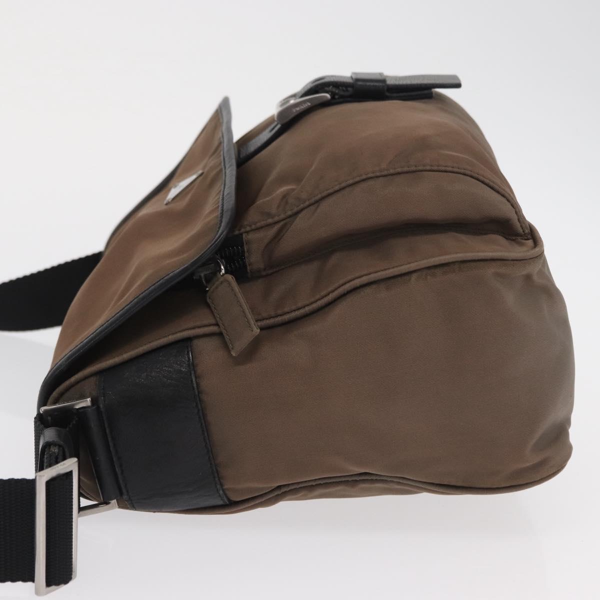 PRADA Shoulder Bag Nylon Brown Silver Auth ka2057