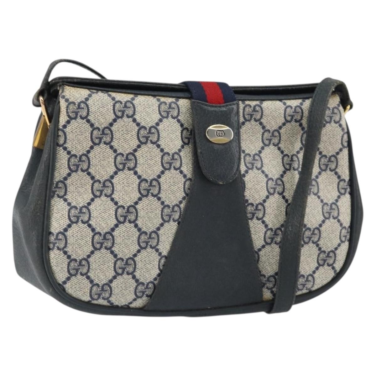 GUCCI GG Supreme Sherry Line Shoulder Bag PVC Navy Gold 116 02 024 Auth ka2058